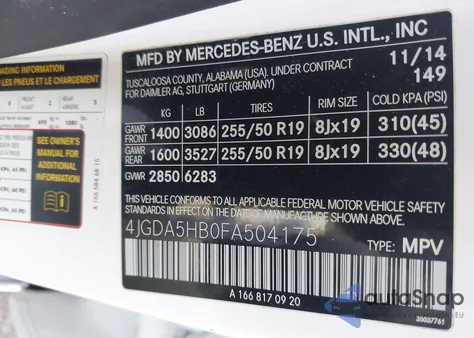 2015 Mercedes-Benz Ml 350 4Matic z USA, uszkodzony, nr VIN 4JGDA5HB0FA504175